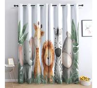 Venivici Safari Animal Blackout Curtains for Bedroom Living Room - 84 Inch Drop Curtains Eyelet, Kids Jungle Woodland Animal Patterned Window Treatments, Thermal Insulated Drapes 52x84 2 Panels