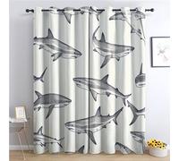 Venivici Shark Blackout Curtains for Bedroom Living Room - 54 Inch Drop Curtains Eyelet, Boys Sea Animal Window Treatments, Thermal Insulated Drapes for Windows
