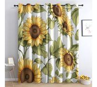 Venivici Sunflower Blackout Curtains for Bedroom Living Room - 54 Inch Drop Curtains Eyelet, Yellow Floral Botanical Window Treatments, Thermal Insulated Drapes for Windows C&-476
