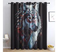 Venivici Wolf Blackout Curtains for Bedroom Living Room - 72 Inch Drop Curtains Eyelet, Southwestern Native American Tribal Window Treatments, Thermal Insulated Drapes for Windows C&-466