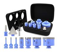 VENJELD Diamond Drill Bits Set 10Pcs - 6/6/8/25/35/50/68mm M14 Thread Tile Hole Saw Kit, 10mm Finger Bit, 50mm Beveling Chamfer Bit, Hex Shank Adapter for Porcelain Tile Ceramic Granite Marble