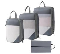 Venkaite Travel Packing Cubes Set - 4pcs Compressible Storage Organizers for Clothes and Shoes - Expandable Folding Essentials (Grey)