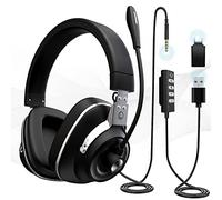 Venker Headsets with Microphone, Noise Cancelling with Metal Material Premium Leather Earmuffs, 3.55mm & USB/Type C with Volume Control, for Call Center, Skype Webinar Business, Gaming, Teaching, etc