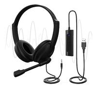 Venker LCL USB Headsets with Microphone, U17D 3m Length Noise Cancelling Headset Stereo Headphone for PC, Laptop USB/3.5mm, Multi-Use USB Headsets Earphone for Call Center