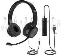 Venker U17D USB/3.5mm Headset with Microphone, Noise Cancelling, Comfortable Over Ear, Multi-Purpose for Call Center, Business, Gaming, Black