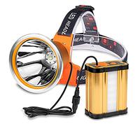 Venlon Superbright Bright Portable Rechargeable Headlight Powerful LED Headlamp Flashlight Lamp with 3 Light Modes External Battery Pack for Camping Biking Hunting Fishing (White Light)