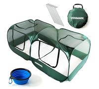 Venmark Portable Chicken Coop - Small Animal Playpen and Pop Up Chicken Coop Run - Transparent Breathable Mesh Net and Foldable - Complete with Collapsible Food/Water Bowl