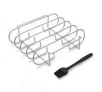 Venmark Rib Rack with 4 Slots - Heavy Duty Stainless Steel Barbecue Meat Roasting Grilling Stand with 2 Easy Grip Handles - Complete with Silicone Basting Brush