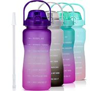VENNERLI Drinking Water Bottle with Straw & Motivational Time Marker 2.2L BPA Free Leak proof Free Non-Toxic for Fitness,Gym and Outdoor Activity Sports Bottle 64oz (Purple Gradual Pink)
