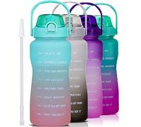 VENNERLI Drinking Water Bottle with Straw & Motivational Time Marker 2.2L BPA Free Leak proof Free Non-Toxic for Fitness,Gym and Outdoor Activity Sports Bottle 64oz (Green Gradual Pink)
