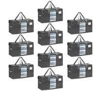VENO 10 Pack Moving Bags, Christmas Decoration Storage, Comforter and Blanket Storage Bags for Closet, Moving Boxes, Boxes with Lids Alternative, Foldable Heavy-Duty Tote (Gray, 10 Pack)