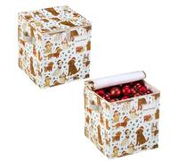 VENO 2 Pack Christmas Ornament Storage Box, Stores up to 64 Holiday Ornament, Adjustable Dividers, Zippered Top, Two Handles and Dual Zipper (Holiday Pups - 2 Pack)