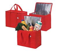VENO 2 Pack Cooler Bag and Insulated Grocery Bags for Food Delivery, Collapsible Cooler, Reusable Shopping Bags for Groceries with Zipper, Foldable, Heavy-Duty, Stands Upright (Red, 3 Pack)