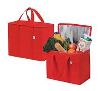 VENO 2 Pack Cooler Bag and Insulated Grocery Bags for Food Delivery, Collapsible Cooler, Reusable Shopping Bags for Groceries with Zipper, Foldable, Heavy-Duty, Stands Upright (Red, 2 Pack)