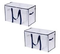 VENO 2 Pack Extra Large Moving Storage Bags with Zips, Heavy-Duty Organizer Tote, Moving Box Alternative, Packing Supply, Clothes Storage Bin, Tag Pocket for Label, Water-Resistant (Clear, 2 Pack)