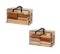 VENO 2 Pack Heavy-Duty Oversize Large Storage Bag Organizer with Zips and Tag Pocket for Moving, Clothes Storage, Laundry Bag, Packing, House Solutions, Sustainable, Water-Resistant (Clear, 2 Pack)