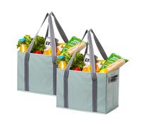 VENO 2 Pack Reusable Grocery Bags, Shopping Bags for groceries, Extra Large Utility Tote with Handles and Hard Bottom, Foldable Cart Organizer, Multi-Purpose, Heavy-Duty (Light Green Matte, 2 Pack)