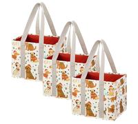 VENO 3 Pack Reusable Grocery Bags, Shopping Bags for groceries, Utility Tote with Handles and Hard Bottom, Foldable Shopping Cart Organizer, Water Resistant, Heavy-Duty (Xmas Type B, 6 Gallon)