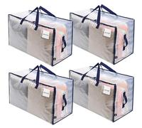 VENO 4 Pack Heavy-Duty Oversize Large Storage Bag Organizer with Zips and Tag Pocket for Moving, Clothes Storage, Laundry Bag, Packing, House Solutions, Sustainable, Water-Resistant (Clear, 4 Pack)