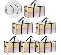 VENO 6 Pack Heavy Duty Moving Bags for Clothes,Extra Large Moving House Essentials,Underbed Storage Packing Boxes for Duvet,Waterproof Laundry Bags Organiser (Clear, 6 Pack)