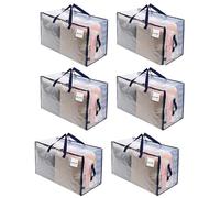 VENO 6 Pack Heavy-Duty Oversize Large Storage Bag Organizer with Zips and Tag Pocket for Moving, Clothes Storage, Laundry Bag, Packing, House Solutions, Sustainable, Water-Resistant (Clear, 6 Pack)
