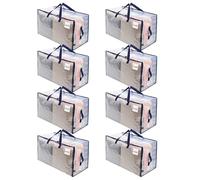 VENO 8 Pack Heavy-Duty Oversize Large Storage Bag Organizer with Zips and Tag Pocket for Moving, Clothes Storage, Laundry Bag, Packing, House Solutions, Sustainable, Water-Resistant (Clear, 8 Pack)