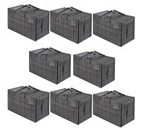 VENO 8 Pack Heavy-Duty Oversize Large Storage Bag Organizer with Zips and Tag Pocket for Moving, Clothes Storage, Laundry Bag, House Essentials, Sustainable, Water-Resistant (Windowpane, 8 Pack)