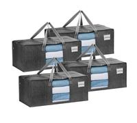 VENO Large Heavy-Duty Moving Bags with Window, Organizer Foldable Storage Box, College Dorm Clothes Collapsible Bins, Reusable Packing Supplies Under Bed Storage Tote Bag (Dark Gray, 4 Pack)