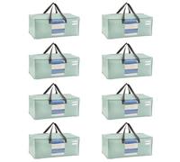 VENO Large Heavy-Duty Moving Bags with Window, Organizer Foldable Storage Box, College Dorm Clothes Collapsible Bins, Reusable Packing Supplies Under Bed Storage Tote Bag (Light Green, 8 Pack)