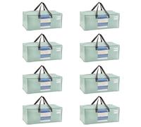 VENO Large Heavy-Duty Moving Bags with Window, Organizer Foldable Storage Box, College Dorm Clothes Collapsible Bins, Reusable Packing Supplies Under Bed Storage Tote Bag (Light Green, 8 Pack)