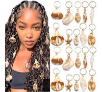 VENOFEN 38PCS Shell Hair Jewelry for Braids Acrylic Starfish Conches Loc Dreadlock Charms Brown White Beach Hair Accessories Sets for Women Girls