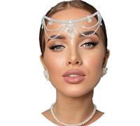 VENOFEN Rhinestone Head Chain Layered Silver Headpiece Tassel Forehead Chain Bridal Wedding Headband Prom Festivals Goddess Hair Accessories