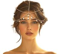 VENOFEN Sequin Head Chain Gold Leaf Boho Headpiece Jewelry Rhinestone Forehead Hair Chain Layered Headband Festival Goddess Costume Hair Accessories