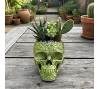 Venom Chrome Skull Planter - 3D Printed Decorative Head Pot for Succulents, Cacti & Small Houseplants - Handmade in Wales from Eco-Friendly PLA+ - Metallic Green and Blue Gothic Home Décor Gift