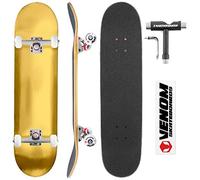 Venom Core Colours Complete Skateboard - Double Kick Trick Skateboard for Kids Boys/Girls Adults Beginners -Advance - Deck/Trucks/Wheels/ABEC 9/Tool!! - Gold/Raw Trucks