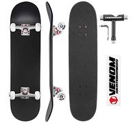 Venom Core Colours Complete Skateboard - Double Kick Trick Skateboard for Kids Boys/Girls Adults Beginners -Advance - Deck/Trucks/Wheels/ABEC 9/Tool!! - Matt Black/Raw Trucks