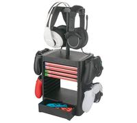 Games Storage Tower with Integrated Controller and Headset Rack Venom Black One Size