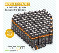 Venom Rechargeable AA Batteries (1000mAh) - 100 Pack in Black Venom Black