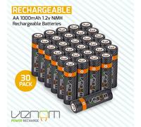 Venom Rechargeable AA Batteries (1000mAh) - 30 Pack in Black Venom Black
