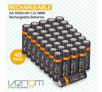 Venom Rechargeable AA Batteries (1000mAh) - 40 Pack in Black Venom Black