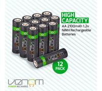 Venom Rechargeable AA Batteries - 2100mAh 1.2V NiMH - High Capacity (12-Pack), Black