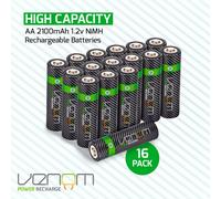 Venom Rechargeable AA Batteries - High Capacity 2100mAh (16-Pack) in Black | Size: 17 Pack Venom Black 17 Pack