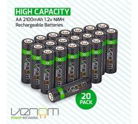 Venom Rechargeable AA Batteries - High Capacity 2100mAh (20-Pack) in Black | Size: 21 Pack Venom Black 21 Pack