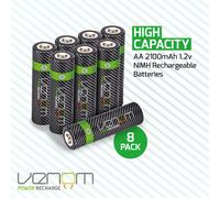 Venom Rechargeable AA Batteries - 2100mAh 1.2V NiMH - High Capacity (8-Pack), Black