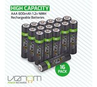 Venom Rechargeable AAA Batteries - High Capacity 800mAh (Pack of 16)