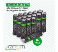 Venom Rechargeable AAA Batteries - High Capacity 800mAh (Pack of 16)