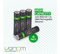 Venom Rechargeable AAA Batteries - 800mAh 1.2V NiMH (4-Pack), Black
