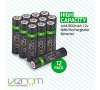 Venom Rechargeable AAA Batteries - High Capacity 800mAh (12-Pack) in Black | Size: 13 Pack Venom Black 13 Pack