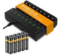 Venom Rechargeable Battery Charging Dock plus 10 x AA 1000mAh Batteries in Black Venom Black