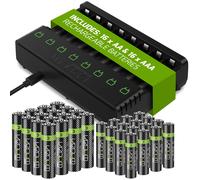 Venom Rechargeable Battery Charging Dock plus 16 x AA 2100mAh & 16 x AAA 800mAh Batteries in Black Venom Black